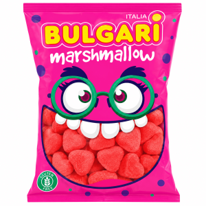 Bulgari Marshmallow Corazones Rojos 900 g | Nubes de Azúcar con Forma de Corazón Sin Gluten