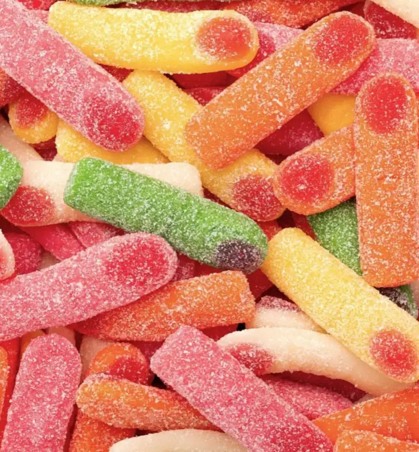 Chuches ácidas variadas: lenguas, fresas pica-pica y aros de sabores